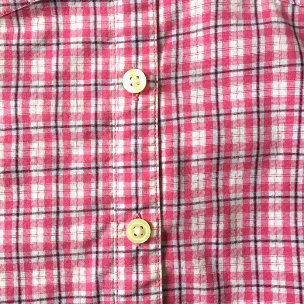 Banana Republic Plaid Oxford Shirt Women XS 0 2 Cotton Button Up Top Pink White - Picture 5 of 5